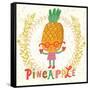 Sweet Pineapple in Funny Cartoon Style. Healthy Concept Card in Vector. Stunning Tasty Background I-smilewithjul-Framed Stretched Canvas