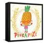 Sweet Pineapple in Funny Cartoon Style. Healthy Concept Card in Vector. Stunning Tasty Background I-smilewithjul-Framed Stretched Canvas