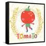 Sweet Tomato in Funny Cartoon Style. Healthy Concept Card in Vector. Stunning Tasty Background in B-smilewithjul-Framed Stretched Canvas