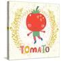 Sweet Tomato in Funny Cartoon Style. Healthy Concept Card in Vector. Stunning Tasty Background in B-smilewithjul-Stretched Canvas