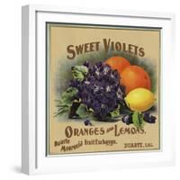 Sweet Violets Brand - Duarte, California - Citrus Crate Label-Lantern Press-Framed Art Print