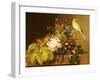 Sweet William, Forget Me Not, Convulvus and a Canary on a Ledge-Johan Laurentz Jensen-Framed Giclee Print