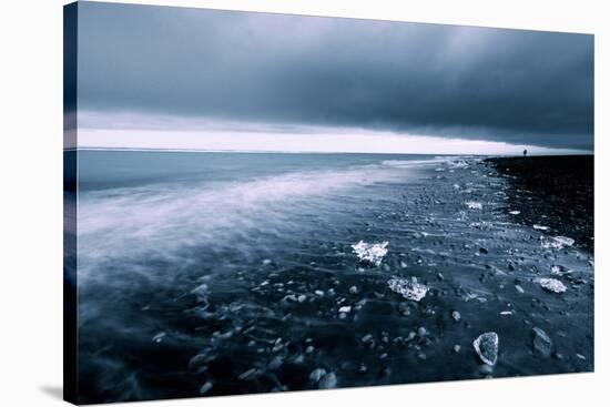 Swept Away, Black Sand Beach, Glacier Lagoon Iceland-Vincent James-Stretched Canvas