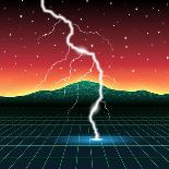 Neon New Retro Wave Landscape with Lightning-Swill Klitch-Art Print