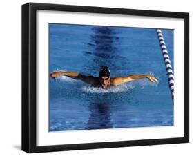 Swimmer Competing in a Butterfly Race-null-Framed Premium Photographic Print