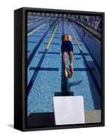 Swimmer Diving Off the Starting Blocks to Begin a Race-Steven Sutton-Framed Stretched Canvas