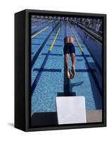 Swimmer Diving Off the Starting Blocks to Begin a Race-Steven Sutton-Framed Stretched Canvas