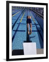 Swimmer Diving Off the Starting Blocks to Begin a Race-Steven Sutton-Framed Photographic Print