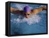 Swimmer in Goggles and Purple Swim Cap-null-Framed Stretched Canvas