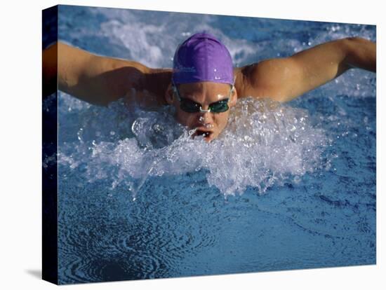 Swimmer in Goggles and Purple Swim Cap-null-Stretched Canvas