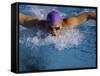 Swimmer in Goggles and Purple Swim Cap-null-Framed Stretched Canvas