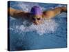 Swimmer in Goggles and Purple Swim Cap-null-Stretched Canvas