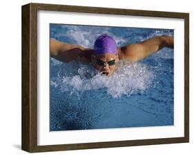 Swimmer in Goggles and Purple Swim Cap-null-Framed Photographic Print