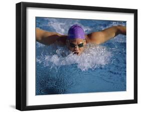 Swimmer in Goggles and Purple Swim Cap-null-Framed Photographic Print