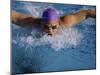 Swimmer in Goggles and Purple Swim Cap-null-Mounted Photographic Print