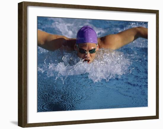 Swimmer in Goggles and Purple Swim Cap-null-Framed Photographic Print