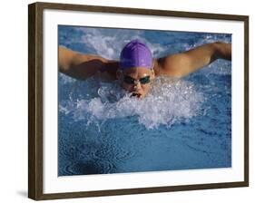 Swimmer in Goggles and Purple Swim Cap-null-Framed Photographic Print