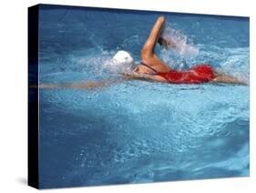 Swimmer in Red Suit-null-Stretched Canvas