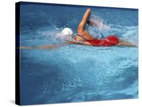 Swimmer in Red Suit-null-Stretched Canvas