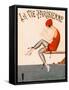 Swimmer on Diving Board, Illustration from La Vie Parisienne , 1920 (Colour Litho).-Georges Leonnec-Framed Stretched Canvas