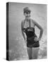 Swimmer Shirley May France, Standing in the Ocean Wearing Her "Black Magic" Swimsuit-null-Stretched Canvas