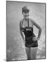 Swimmer Shirley May France, Standing in the Ocean Wearing Her "Black Magic" Swimsuit-null-Mounted Photographic Print