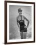 Swimmer Shirley May France, Standing in the Ocean Wearing Her "Black Magic" Swimsuit-null-Framed Photographic Print