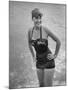 Swimmer Shirley May France, Standing in the Ocean Wearing Her "Black Magic" Swimsuit-null-Mounted Photographic Print