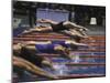 Swimmers Diving to Start a Race at Summer Olympics-null-Mounted Photographic Print
