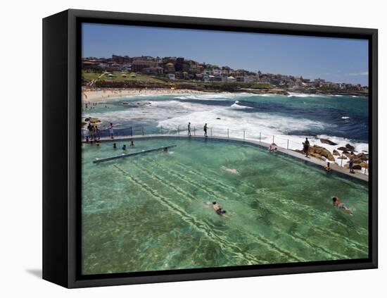 Swimmers Do Laps at Ocean Filled Pools Flanking the Sea at Sydney's Bronte Beach, Australia-Andrew Watson-Framed Stretched Canvas