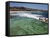 Swimmers Do Laps at Ocean Filled Pools Flanking the Sea at Sydney's Bronte Beach, Australia-Andrew Watson-Framed Stretched Canvas