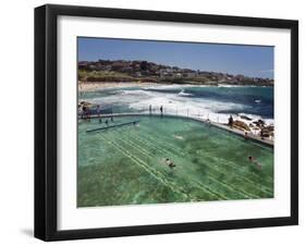 Swimmers Do Laps at Ocean Filled Pools Flanking the Sea at Sydney's Bronte Beach, Australia-Andrew Watson-Framed Photographic Print