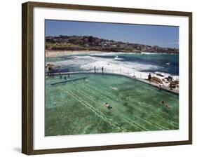 Swimmers Do Laps at Ocean Filled Pools Flanking the Sea at Sydney's Bronte Beach, Australia-Andrew Watson-Framed Photographic Print