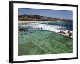 Swimmers Do Laps at Ocean Filled Pools Flanking the Sea at Sydney's Bronte Beach, Australia-Andrew Watson-Framed Photographic Print