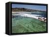 Swimmers Do Laps at Ocean Filled Pools Flanking the Sea at Sydney's Bronte Beach, Australia-Andrew Watson-Framed Stretched Canvas