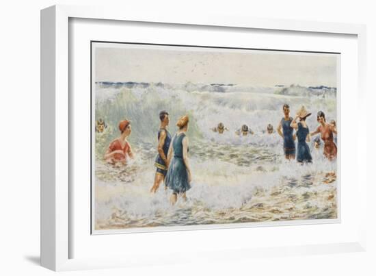 Swimmers Enjoying the Breakers on an Australian Beach-Percy F.s. Spence-Framed Art Print