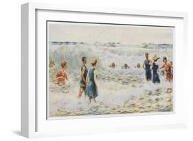 Swimmers Enjoying the Breakers on an Australian Beach-Percy F.s. Spence-Framed Art Print