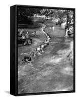 Swimmers Playing on Floating Inner Tubes by Floating Downstream on Cool, Lazy River-null-Framed Stretched Canvas
