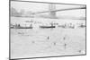 Swimmers Race to Coney Island Just Past the Brooklyn Bridge-null-Mounted Art Print