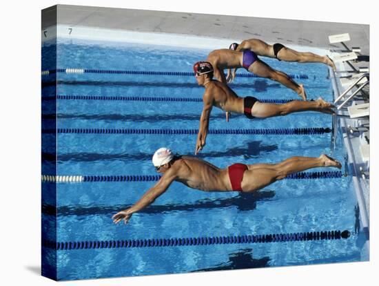 Swimmers Starting a Race-null-Stretched Canvas