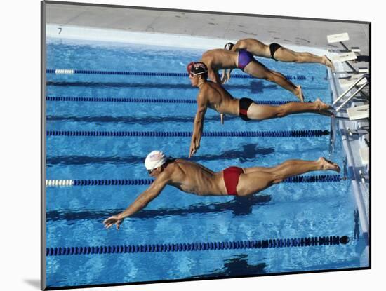 Swimmers Starting a Race-null-Mounted Photographic Print