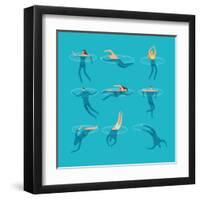 Swimming and Diving People in Swimming Pool-MicroOne-Framed Art Print