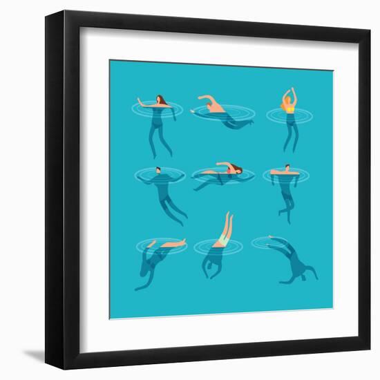 Swimming and Diving People in Swimming Pool-MicroOne-Framed Art Print