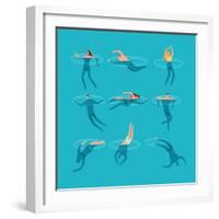 Swimming and Diving People in Swimming Pool-MicroOne-Framed Art Print