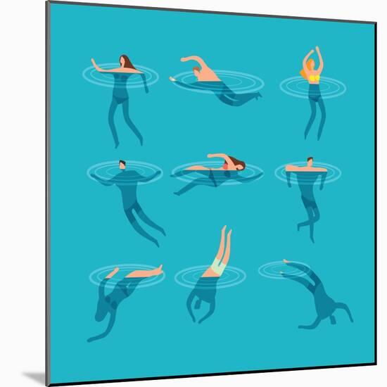 Swimming and Diving People in Swimming Pool-MicroOne-Mounted Art Print