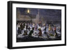 Swimming by Electric Light at Coney Island, New York, 1880s-null-Framed Giclee Print