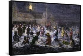 Swimming by Electric Light at Coney Island, New York, 1880s-null-Framed Stretched Canvas