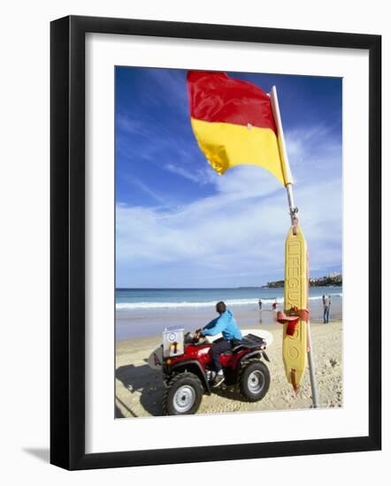 Swimming Flag and Patrolling Lifeguard at Bondi Beach, Sydney, New South Wales, Australia-Robert Francis-Framed Photographic Print