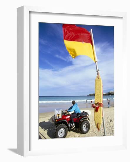 Swimming Flag and Patrolling Lifeguard at Bondi Beach, Sydney, New South Wales, Australia-Robert Francis-Framed Photographic Print