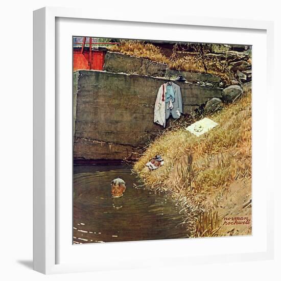 "Swimming Hole", August 11,1945-Norman Rockwell-Framed Giclee Print